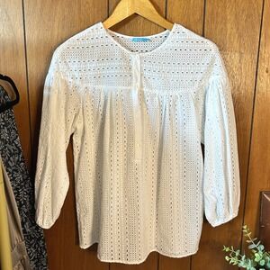J.‎ McLaughlin Eyelet Blouse Top XS White 3/4 Sleeve Button Down